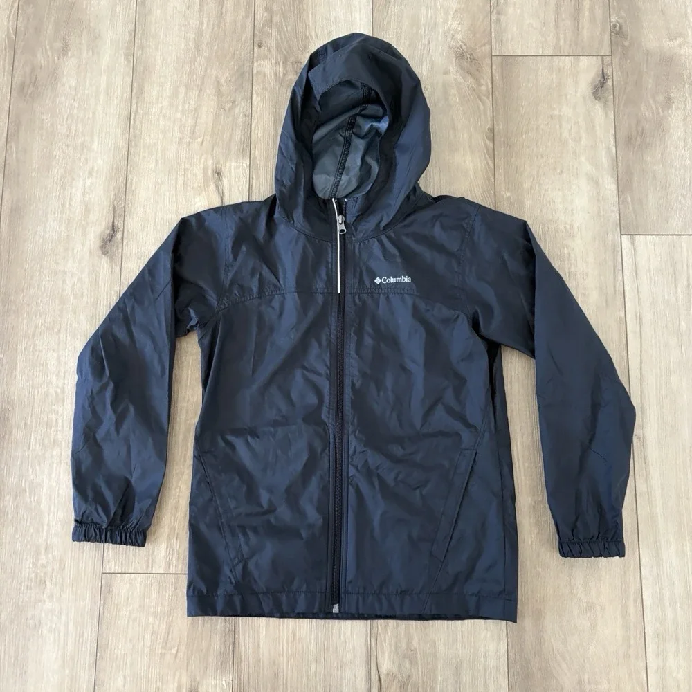 Columbia Jacket Kids Medium M Black Windbreaker Hooded Pockets Lightweight